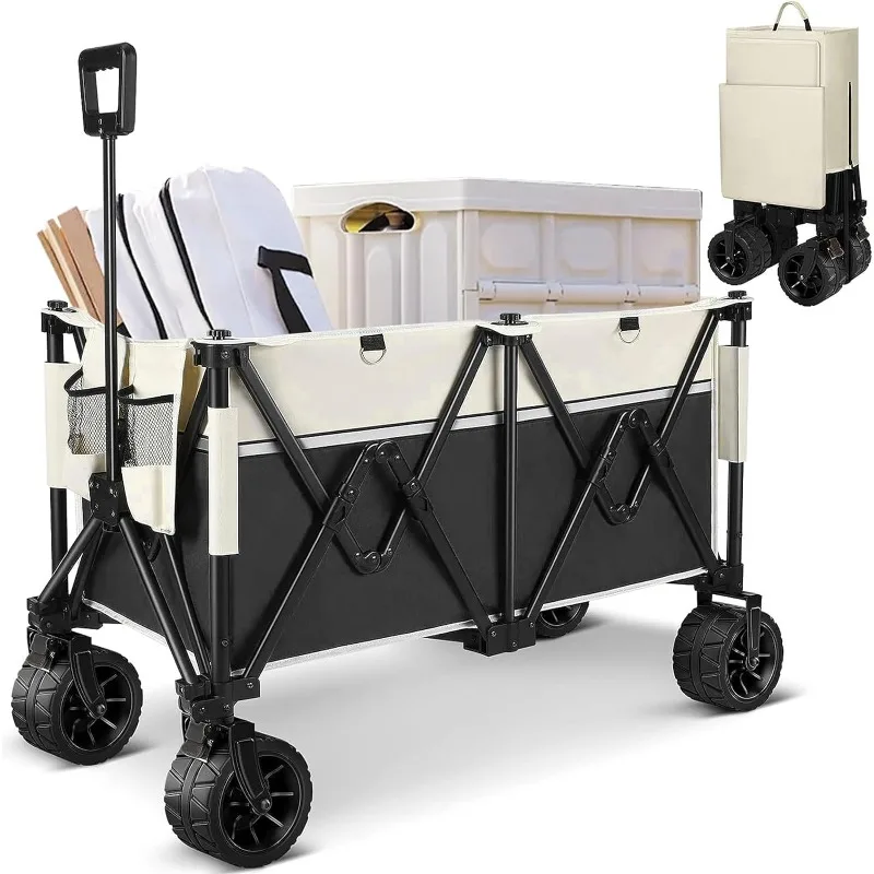 

Heavy Duty Utility Collapsible Wagon with All-Terrain 4in×7in Wheels,Load 440 Lbs,Portable 200L Large Capacity Beach Wagon