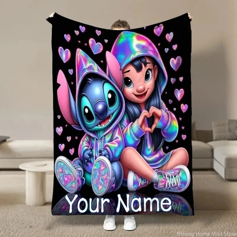 Personalized Custom Name Blanket Disney Stitch Printed Blanket for Sofa Bed Cover Blanket Suitable for Birthday Child Adult Gift 4