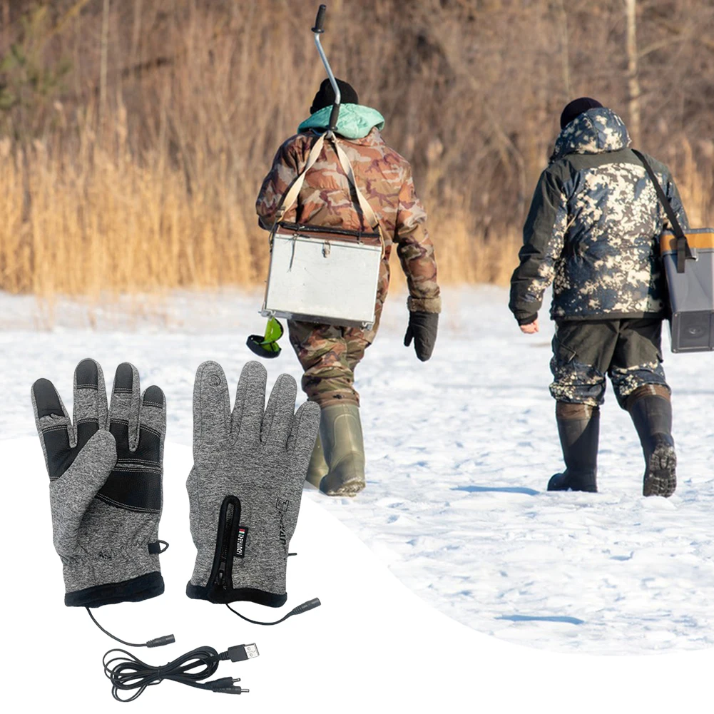 Electric Heating Waterproof Fishing Gloves Support Touch Screen Winter Riding Running Hiking Men Women Warm Non Slip Glove