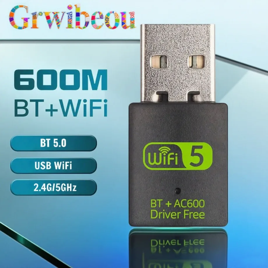 Dual Band USB WiFi & Bluetooth 5.0 Adapter - High-Speed 600Mbps wireless Connectivity