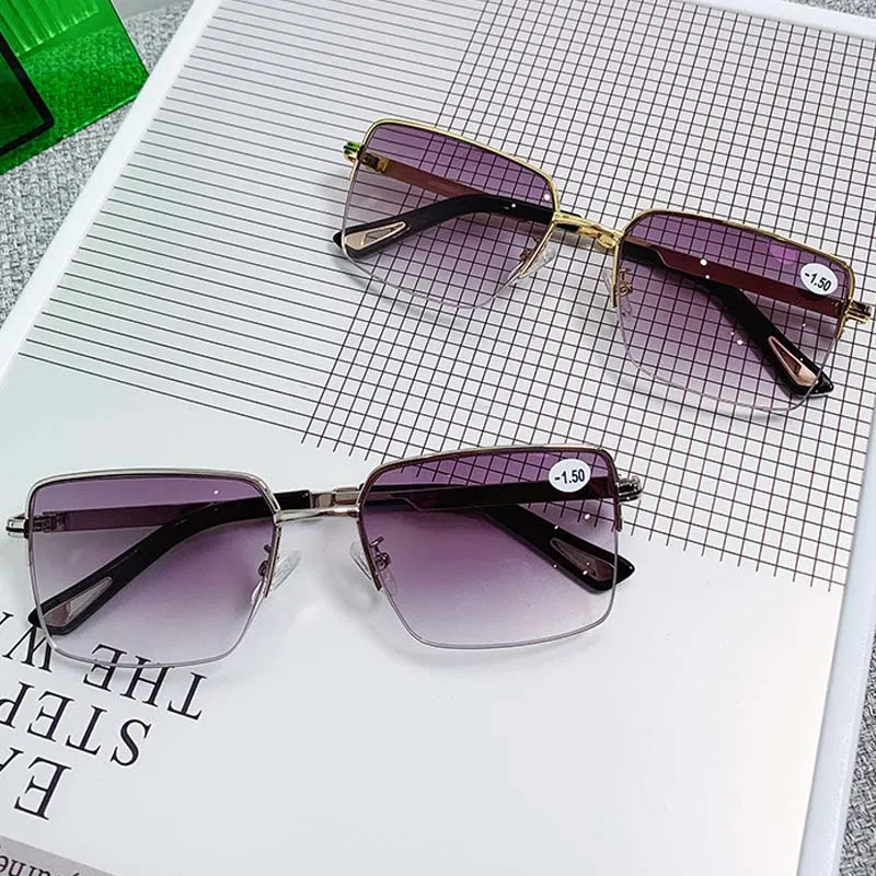 Gradient Finished Myopia Glasses New Trend Square Blue Light Blocking Eyewear Unisex Luxury Frame Near Sight Diopter Eyeglasses 4