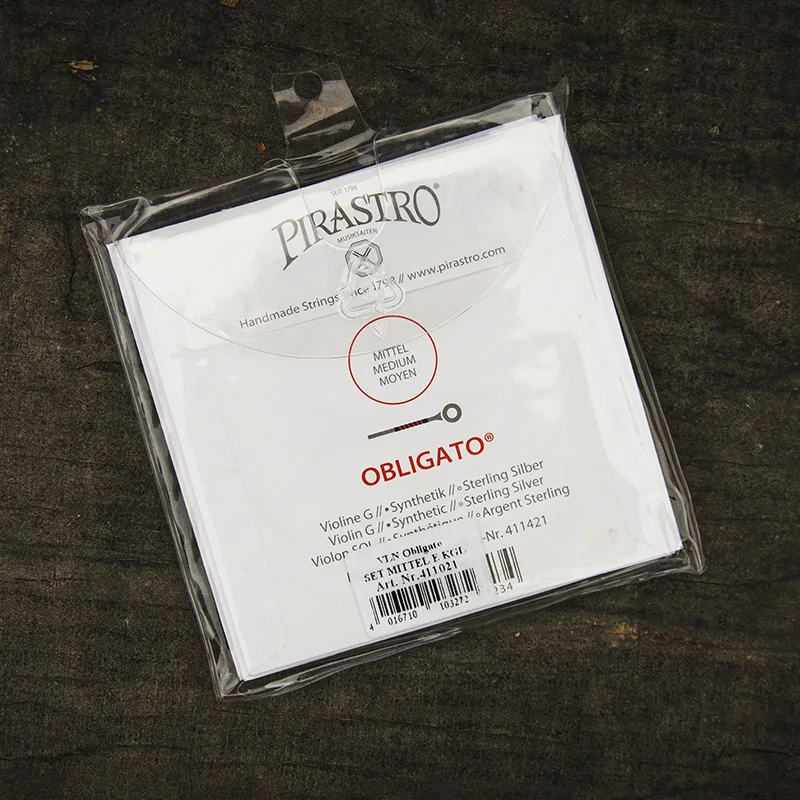 PIRASTRO Obligato Violin Strings Set E-A-D-G 4 Strings Synthetic Core E-gold/E-steel Medium Tension Ball End 4/4-1/2 Available