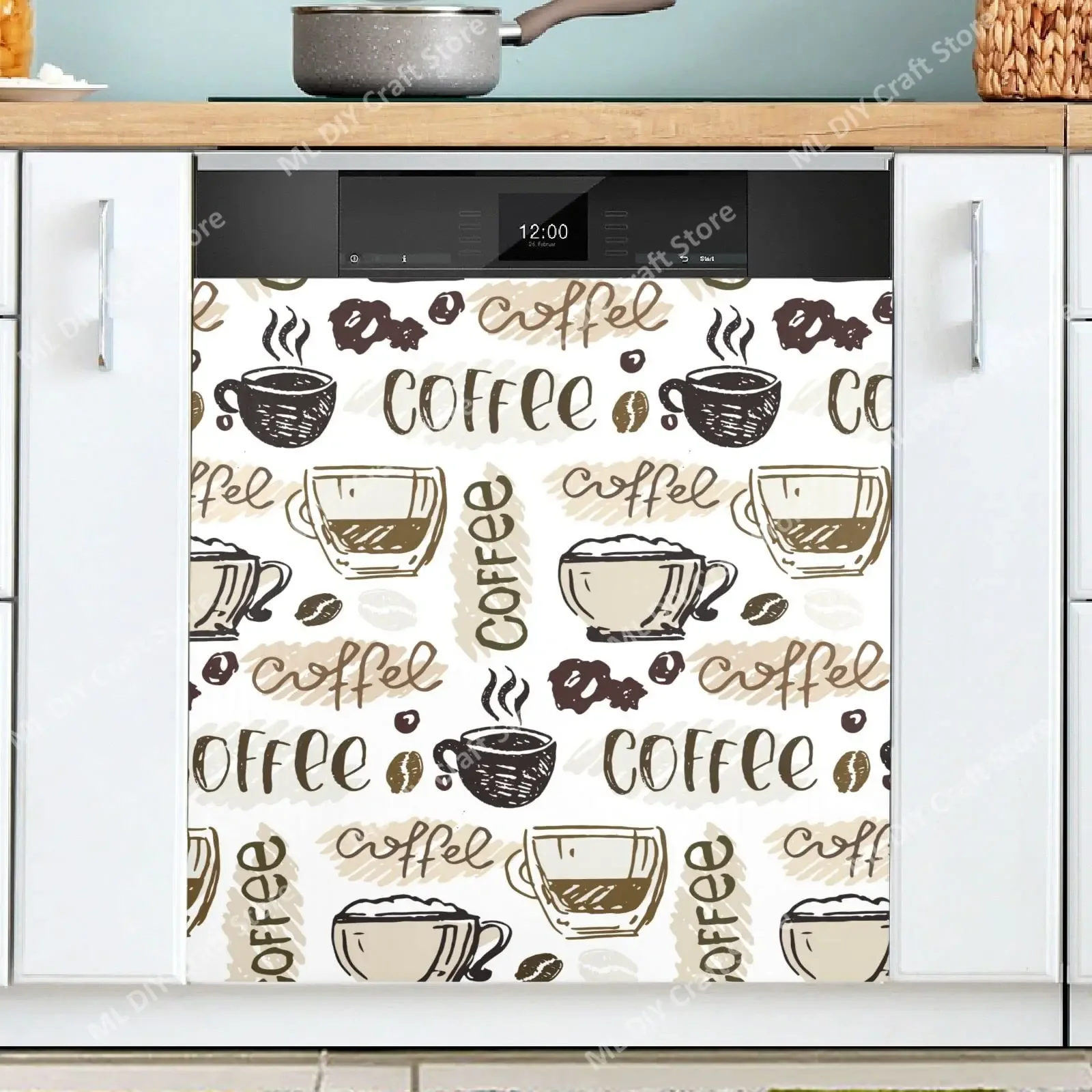 Retro Coffee Topics Cafe Design Dishwasher Sticker Cover for Dish Washer Door Panel Fridge Appliance Kitchen Decor