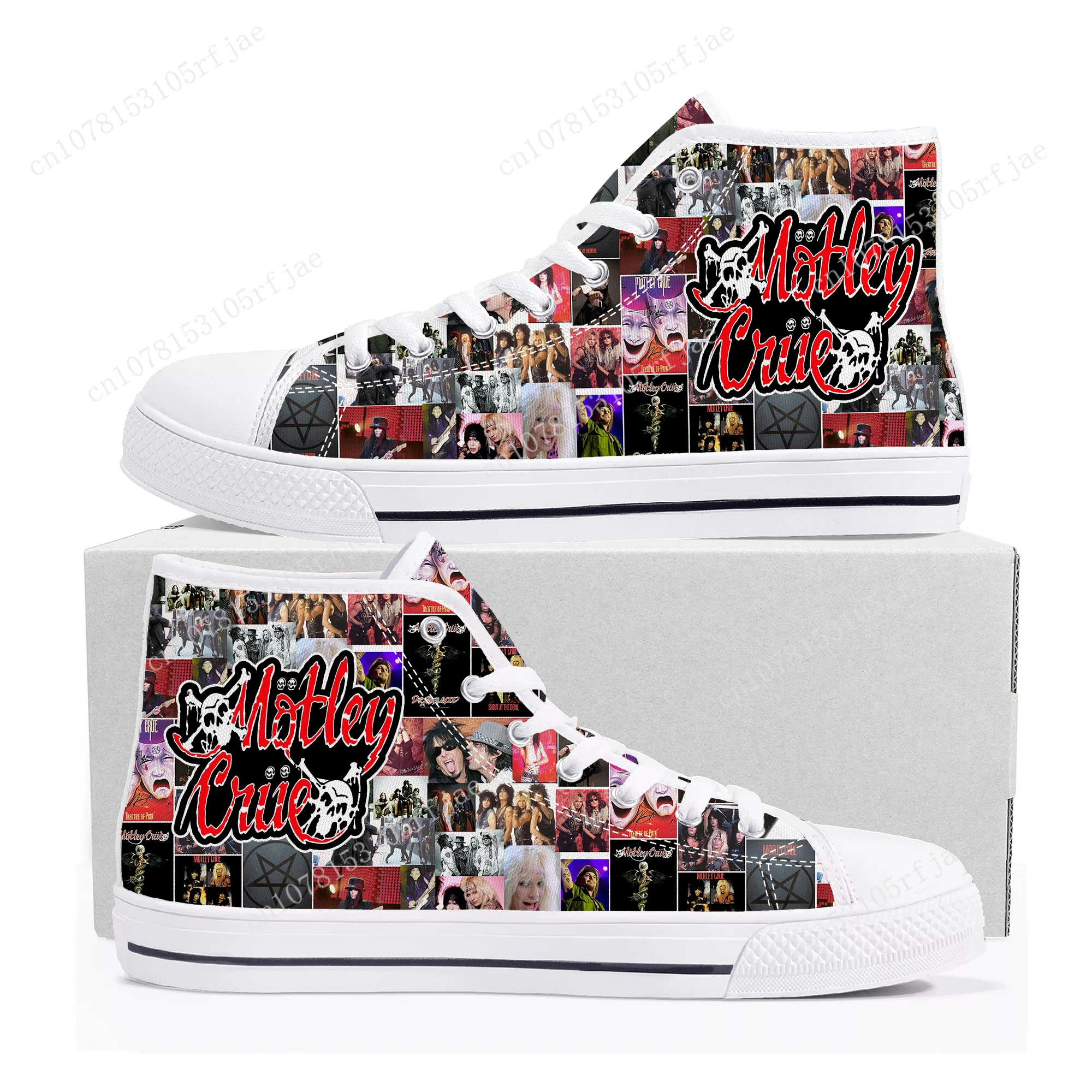 

Band 80S Metal Vintage High Top Sneakers Mens Womens Teenager Crue Motley High Quality Canvas Shoes Casual Tailor Made Sneaker