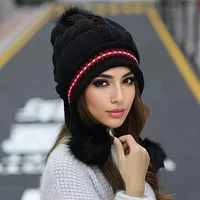Soft Winter Warm Fur Hat Fleece Lined Earflap Hat For Women Knitted Beanie Casual Slouchy Thick Thermal Cap For Cold Weather 2