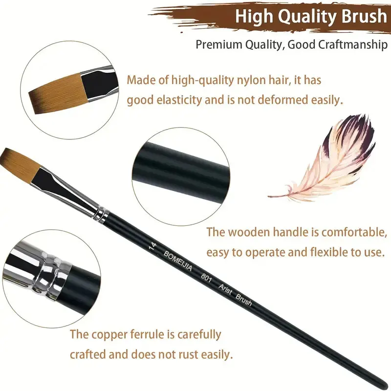 9pcs Flat Acrylic Paint Brushes, Synthetic Japanese Artist Bright Paint Brushes, For Acrylic Painting, Oil, Watercolor, Gouache 5