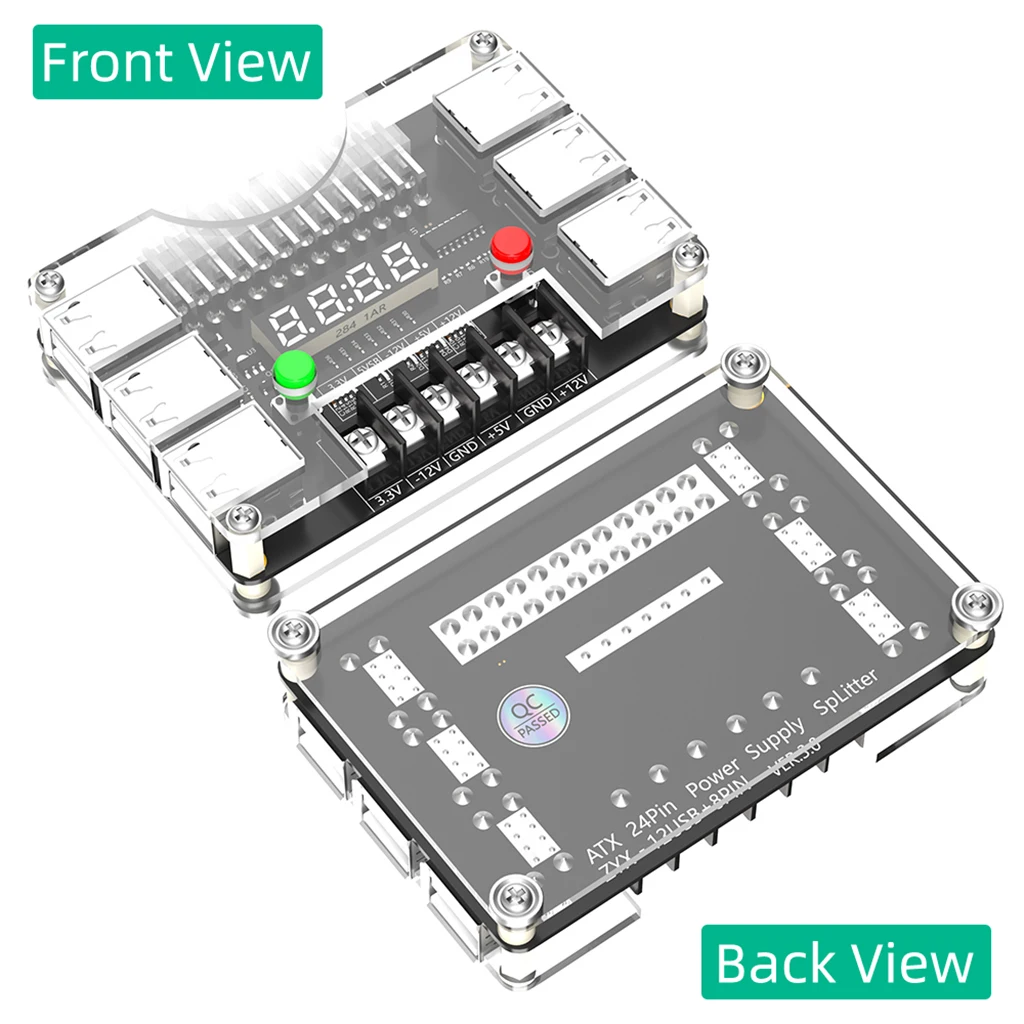 USB ATX 전원 공급 장치 브레이크 아웃 보드, 아크릴 케이스 지지대, 출력 전압 3A, 최대 출력, 12 포트, 3.3V, 5V, 12V -12V
