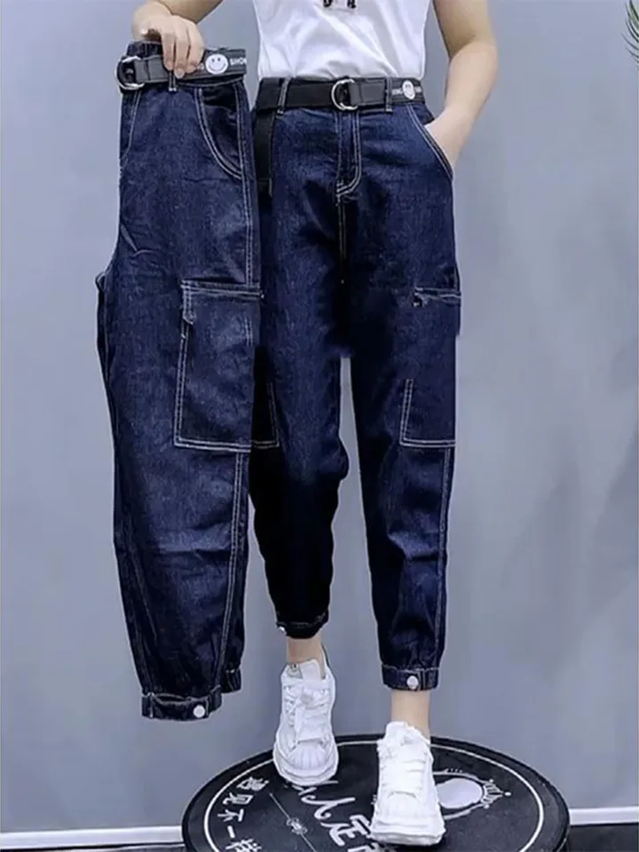 Big Pockets Plus Size 3XL Cargo Pants Women Jeans Stretch Loose Denim High  Waist Jeans Women Streetwear Mujer Pantalones