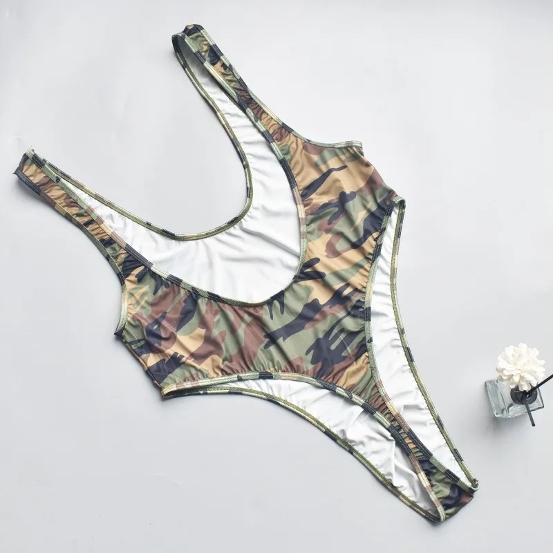 Men Underwear Camouflage Printed Bodysuits Thongs Jockstrap High Cut Backless Slip Jumpsuits Leotard
