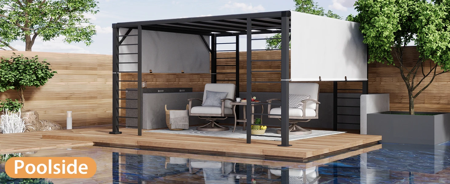 Retractable Pergola Canopy with Adjustable Shade for Poolside