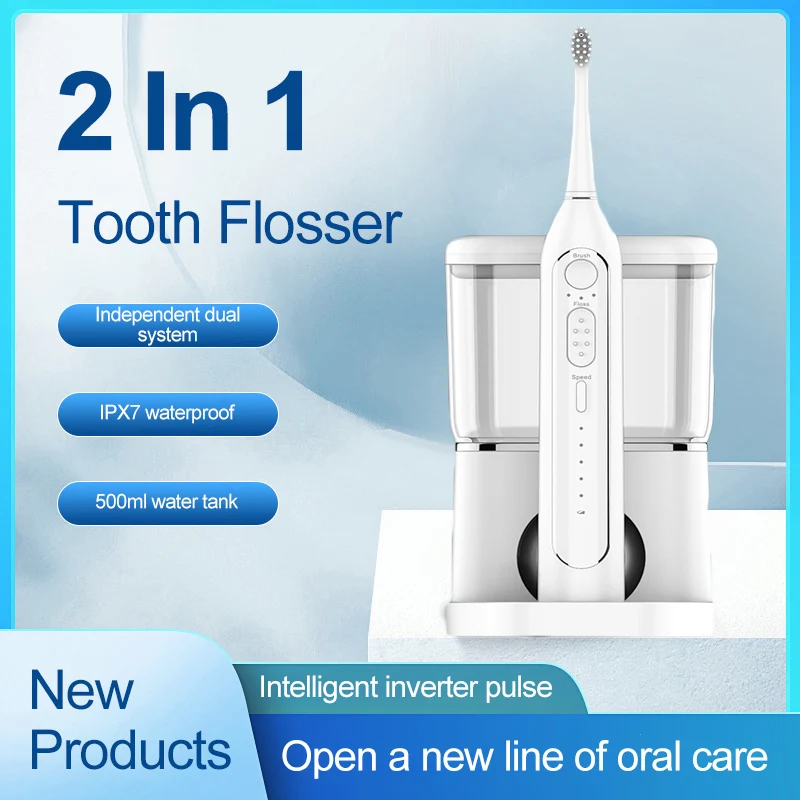 Electric Water Flosser 2-In-1 Desktop Dental Water Jet Irrigator Dental Teeth Whitening Pulse Type Water Pick Oral Irrigator nicefeel black eletric oral irrigator water pulse flosser dental jet teeth cleaner hydro jet with 600ml water tank