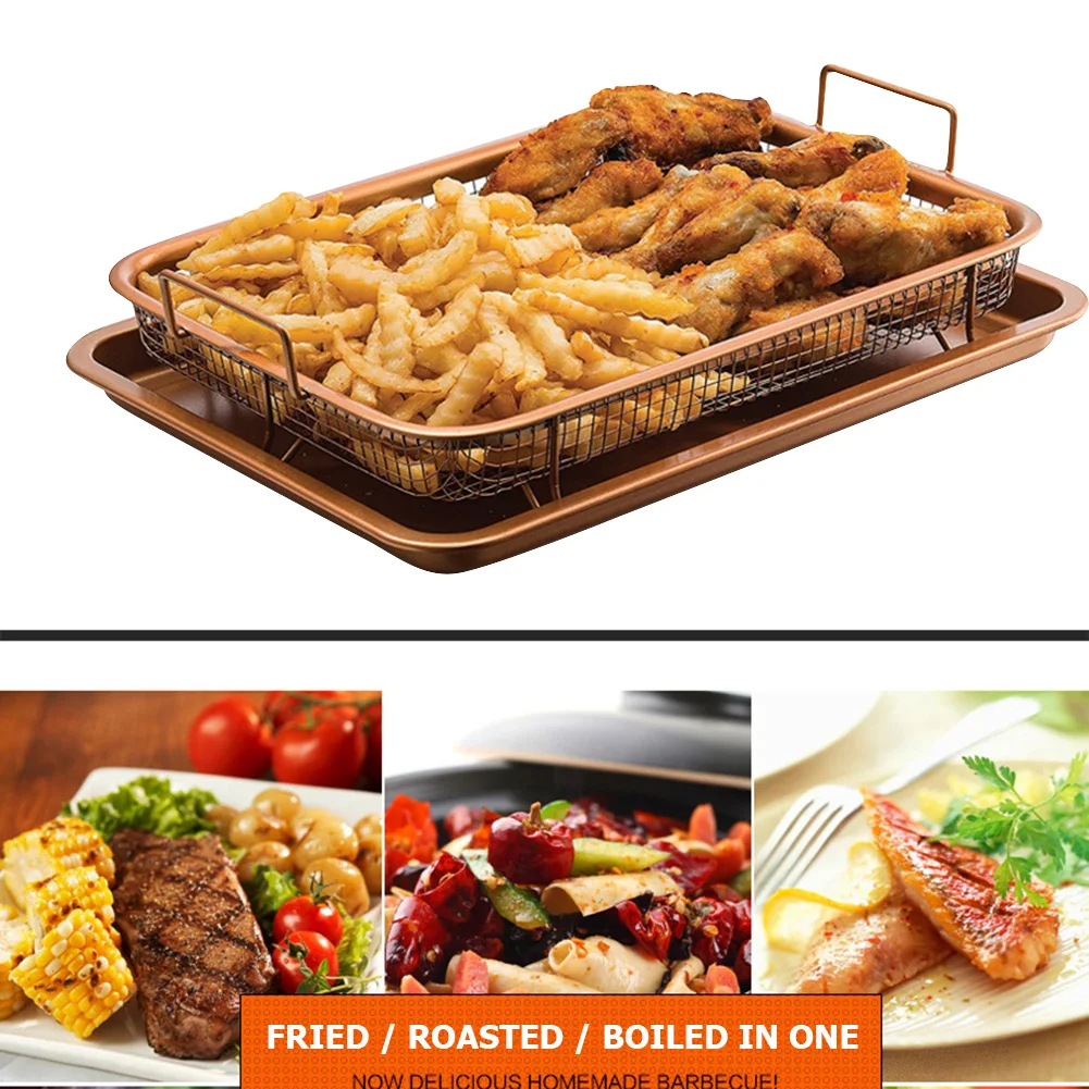 Copper Baking Tray Oil Frying Baking Pan Stainless Steel Non-stick Chips Basket Baking Dish Grill Mesh Square Frying Colander