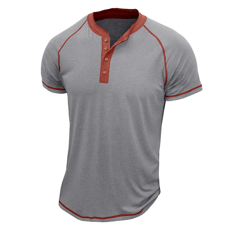 Sommer Herren European American Style Kurzarm Henley Kragen Patchwork T-Shirt Casual Slim/Fit Herren Tops für Outdoor-Sportarten – Detail 30