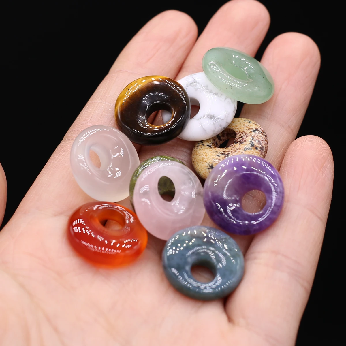 2Pcs Natural Stone Big Hole Beads Pendant Round Amethyst Quartz Agate Loose Bead Charms for Making DIY Necklace Earring Jewelry