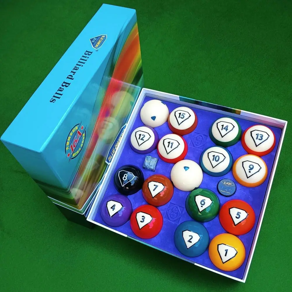 Blue Diamond Grade 16A Phenolic Resin Billiards Pool 17 Balls 2-1/4" + 2 Chalks Set