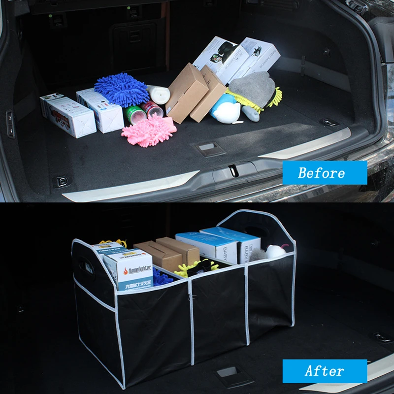 New Car Trunk Organizer Car Collapsible Soft Felt Storage Box Cargo  Container Box Trunk Bag Stowing Tidying Holder Multi-Pocket - AliExpress