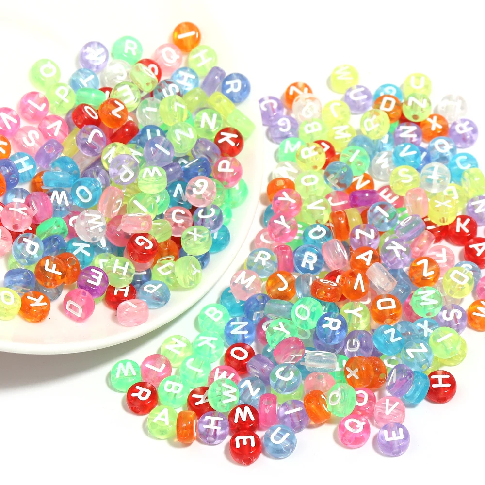 100pcs/Lot Acrylic Oblate Alphabet Beads Colorful Transparent Letter Beads for Jewelry Making DIY Bracelet Necklace Accessories acrylic letter beads
