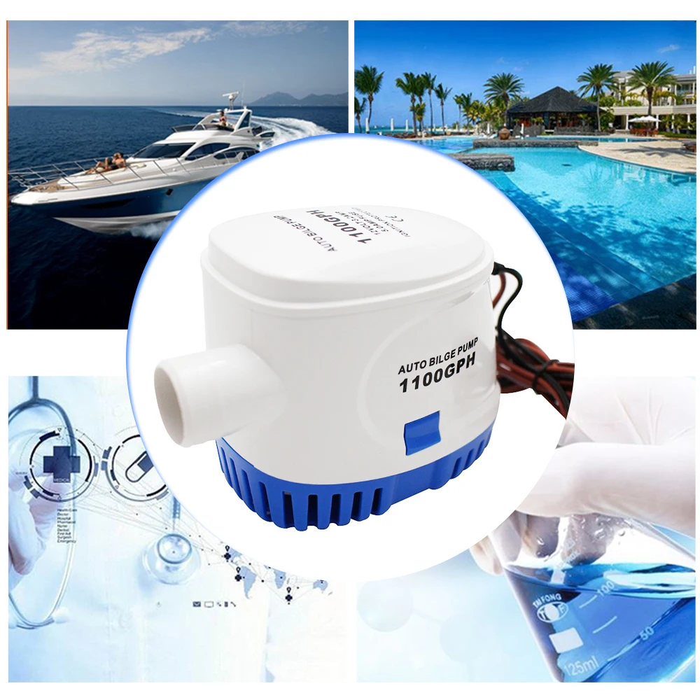 요트 해양 보트 및 태양광용 자동 빌지 펌프, DC 12V, 24V, 600, 750/1100 GPH, 수중 전기 펌프
