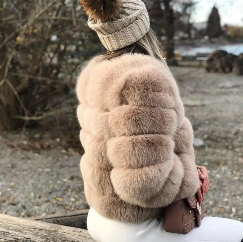2024 Women's Sexy Faux Fur Coat Imitation Fox Fur Coat Short Long Sleeved Winter/Spring Warm Coat