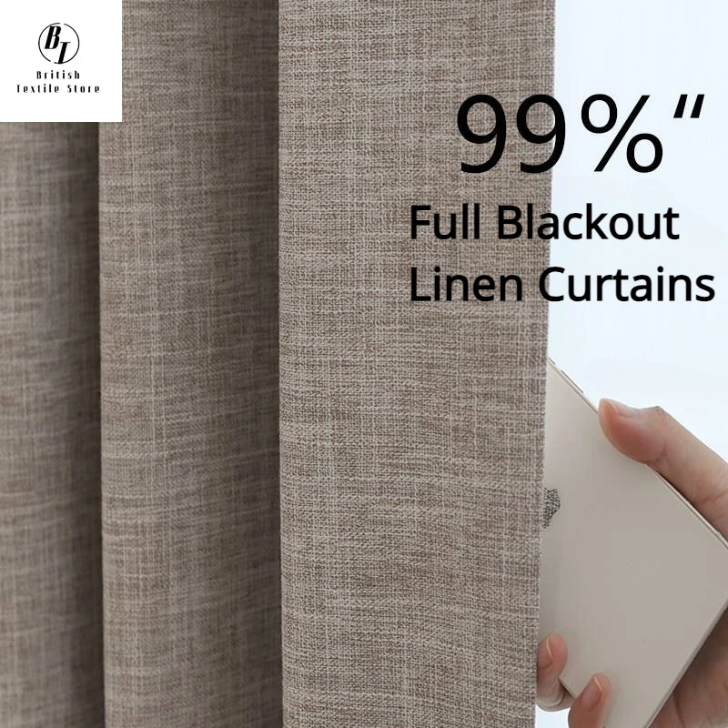 

Full Blackout Bedroom Linen Curtains for Living Room Japanese Modern Simple Solid Color Protection Window Luxury Decor Thicken