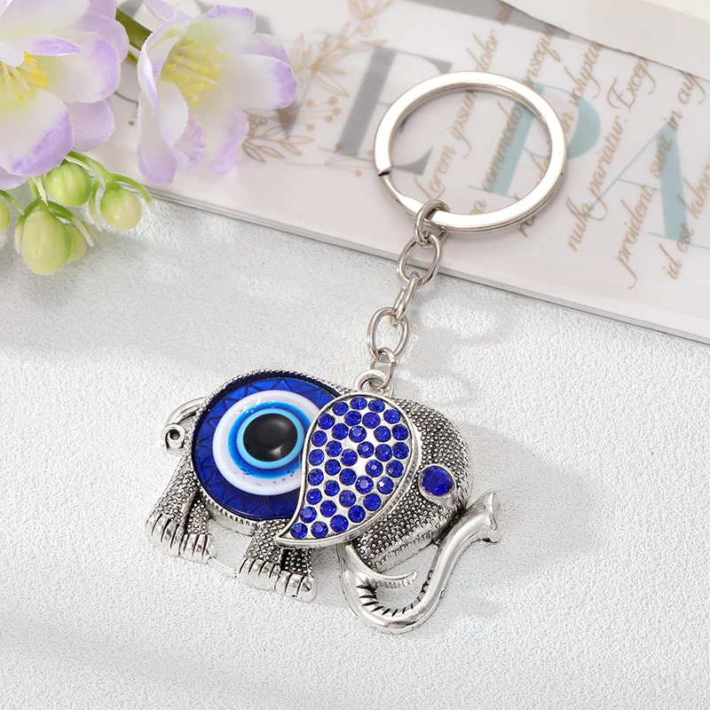 Zircone Turco Blue Eye Animal Portachiavi Portachiavi Donna Uomo Freind Evil Eye Elephant Bag Accessori Per Telefoni Per Auto Gioielli All'Ingrosso