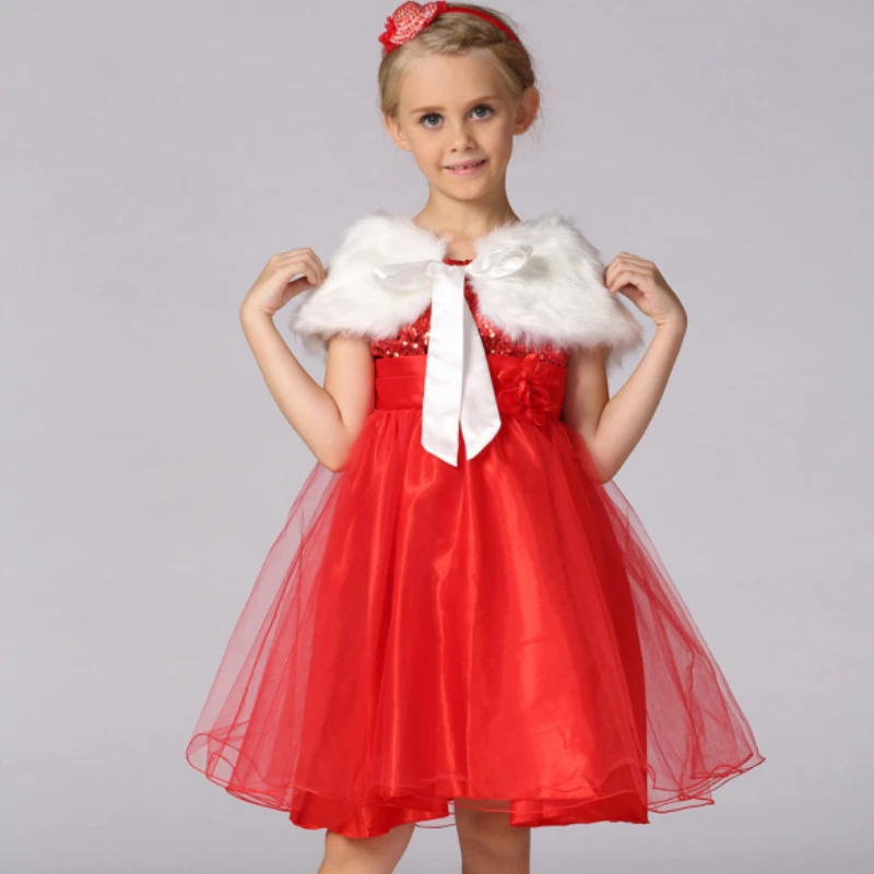 

Baby Girl Evening Party Prom Solid Ribbon with The Same Soft Fur Shawl Wedding Flower Girls Shawl Cape 2-8 Year
