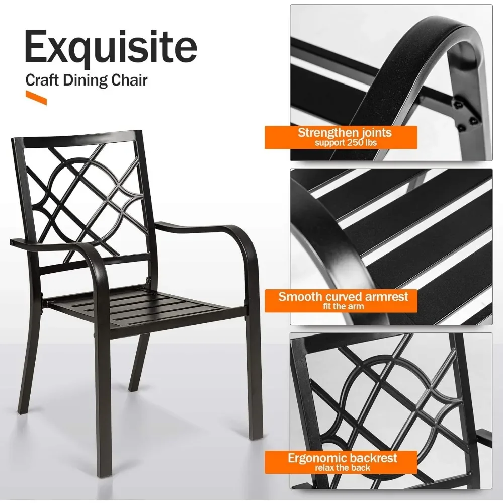 Wrought Iron Outdoor Dining Chairs 300 Lbs Patio Metal Stackable Chair with Armrest for Backyard Garden Poolside