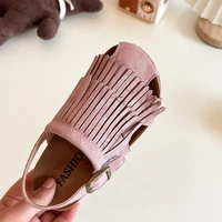 Sandales d'été en daim pour filles, à franges, élégantes, bout de couverture, diapositives pour enfants, loisirs, antidérapantes, boucle à crochet, pantoufles flexibles pour enfants 6