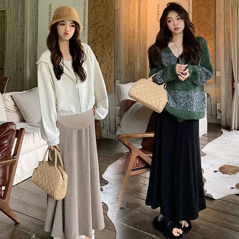 Maternity Cashmere Skirt High Waist Long Autumn Winter Slimming Hip Covering Women's Half Body Skirts Fish Tail Design