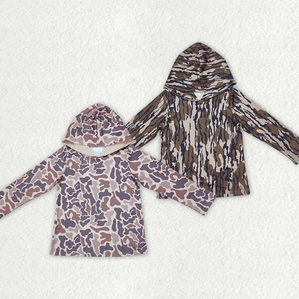 Wholesale hunting western boutique clothes children's clothing Sibling Baby Boys Camo Hooded Long Sleeve Tee Shirts Tops