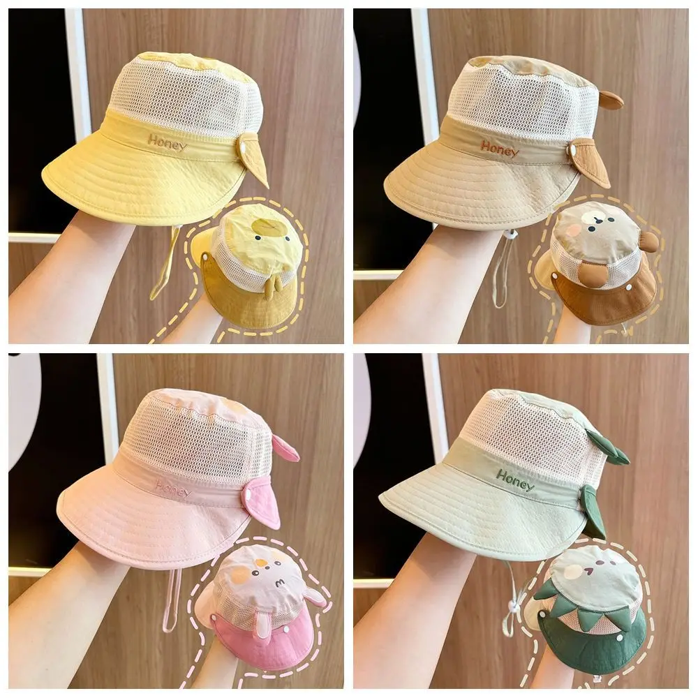Quick-dry Cartoon Animal Bucket Hat Detachable Letter Embroidery Summer Kid Sunhat Shading Hat Anti-UV Sun Hat