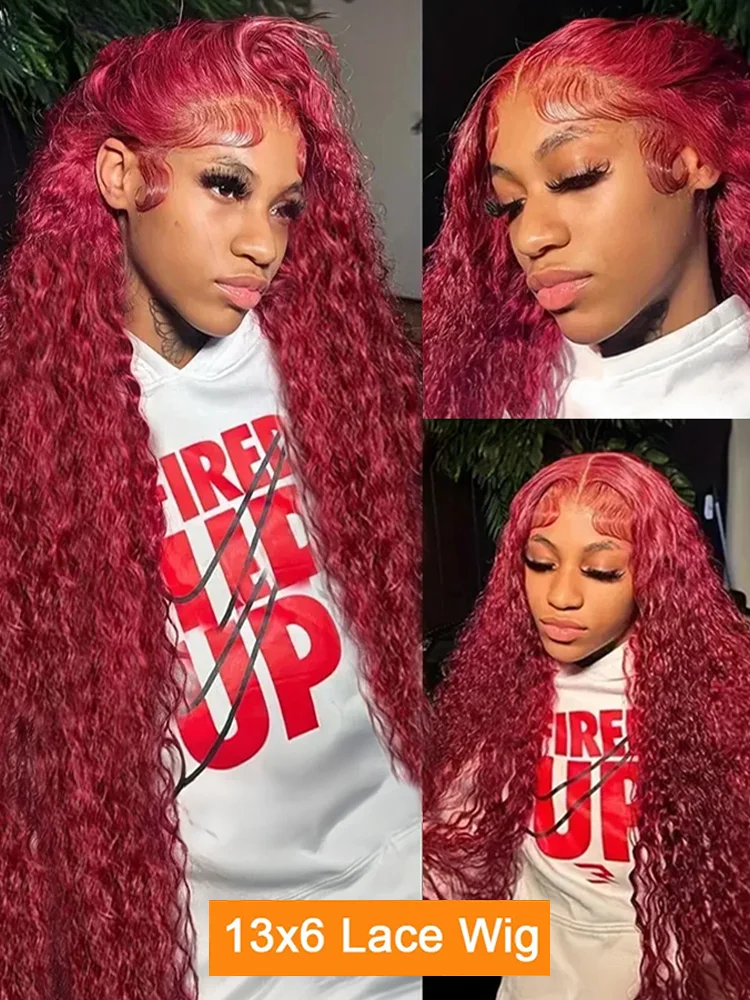 Deep Wave 99J Burgundy 13x4 Lace Frontal Wig Human Hair 13x6 Curly 30 40 Inch HD Lace Front Wigs Brazilian Red Wine Water Wave