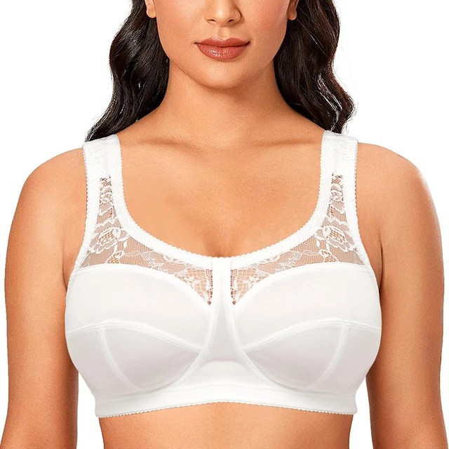 TELIMUSSTO Women's Plus Size Soft Cotton Lace Bra Full Coverage Wirefree  Non-Padded Bralette 36 38 40 42 44 46 48 50 CD DDEFGHI