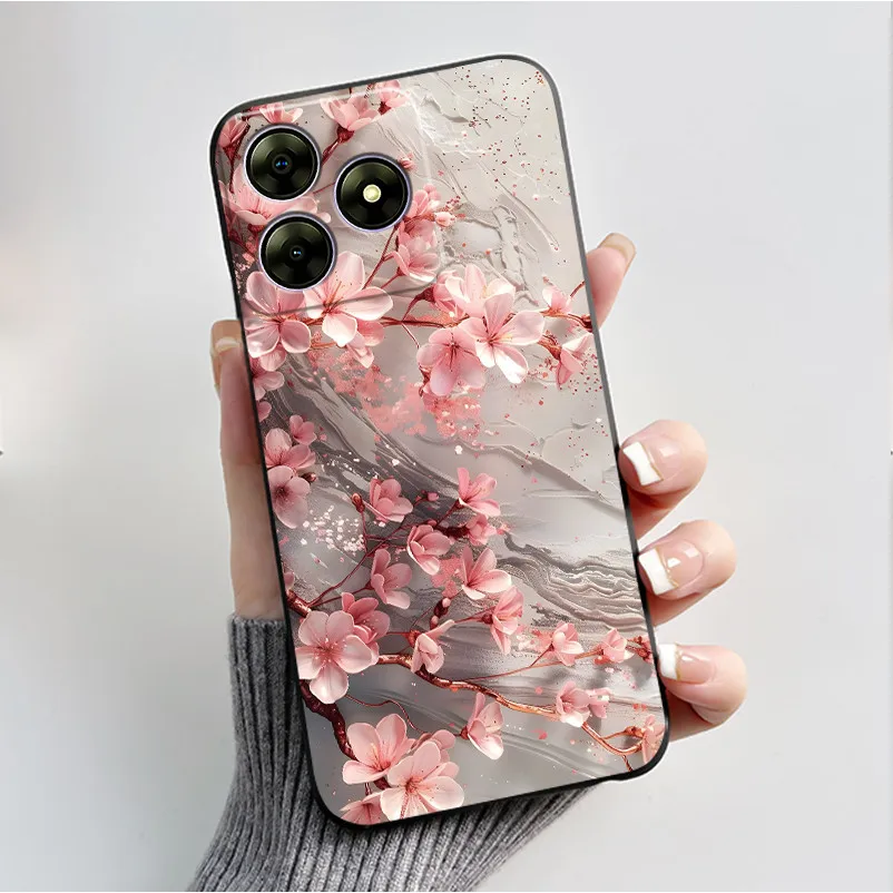 Cute Flower Cartoon Printed Soft Silicone Phone Case — Black Shell Cover
