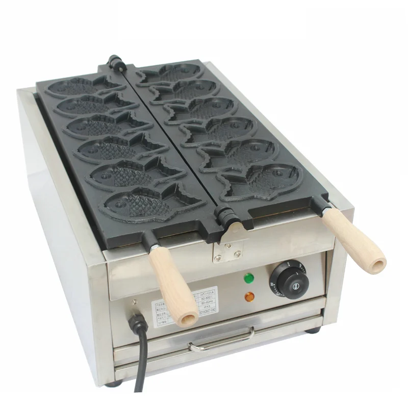 Commercial 6pcs Fish Shape Waffle Maker Taiyaki Machine Waffle Cone Maker fish Model Non Stick Dessert machine bread waffle