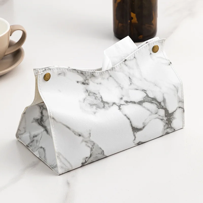 Marble Pattern PU Tissue Storage Box, Nordic Ins Dining Table, Coffee Table, Car Drawer Box, Wholesale 3
