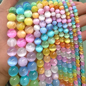 6/8/10Mm Macaron Gradient Cat'S Eye Beads, Natural Selenite Spacer Beads DIY Jewelry 1
