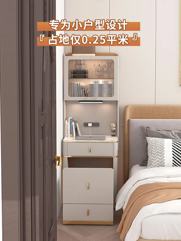 

Light luxury rock slab bedside table, desk, bookshelf in one