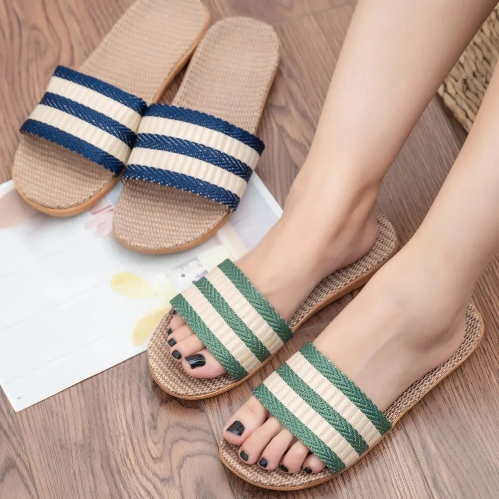 Women Linen Slippers Lightweight Couple Slippers AntiSlip Home Shoes Indoor lightweight slippers