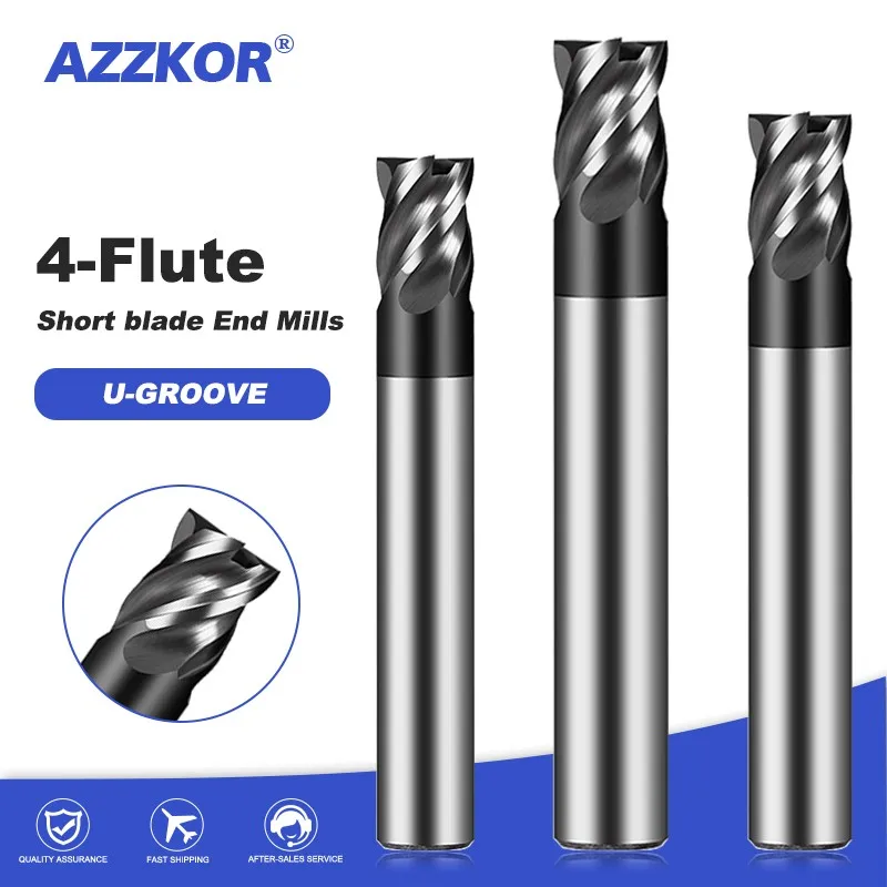AZZKORHRC704FluteTungstenSteelCarbideCoatedEndMillStainlessSteelSpecialShortBlade