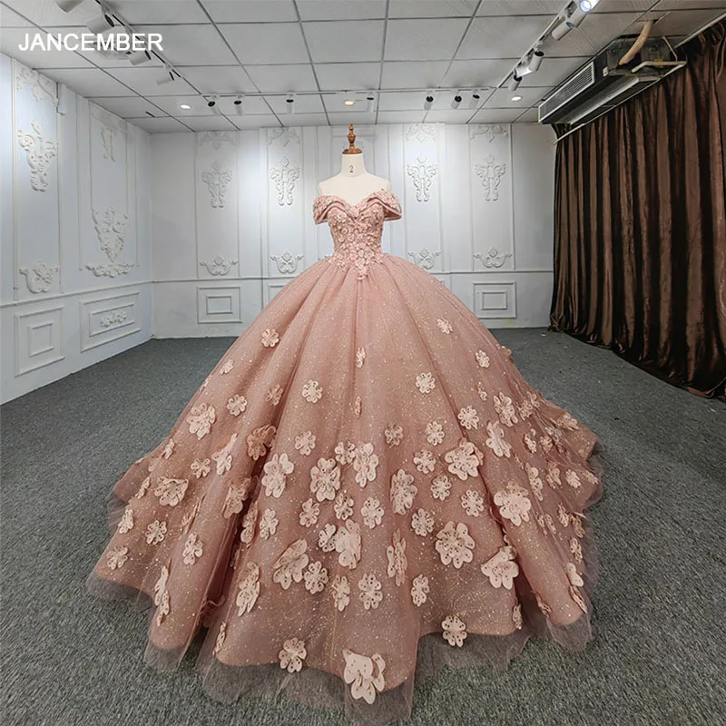 

Jancember Modern Factory Wholesale Quinceanera Dresses For Gril Ball Gown Floor-Length Appliques Beading Bar Mitzvah DY9939