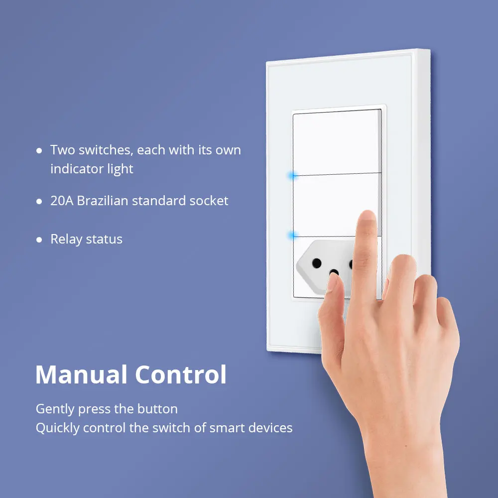 Zemismart-tomada Tuya Zigbee Brasil com Dois Interruptores Push Light Tomada Brasileira Inteligente Alexa e Google Home Control 20a - Image 4