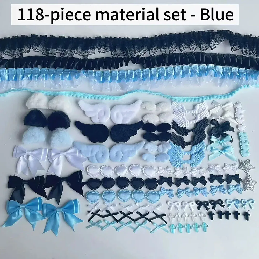Pink Lace Plush DIY Accessory Set with Wings, Bows, and Hearts