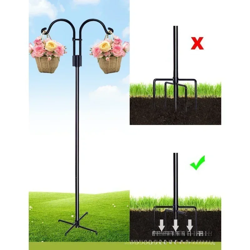 Adjustable Double Shepherds Hook Outdoor 61/76 Inch Two Sided Bird Feeder Pole Hanging Plant Baskets Solar Lanterns Plant Hanger