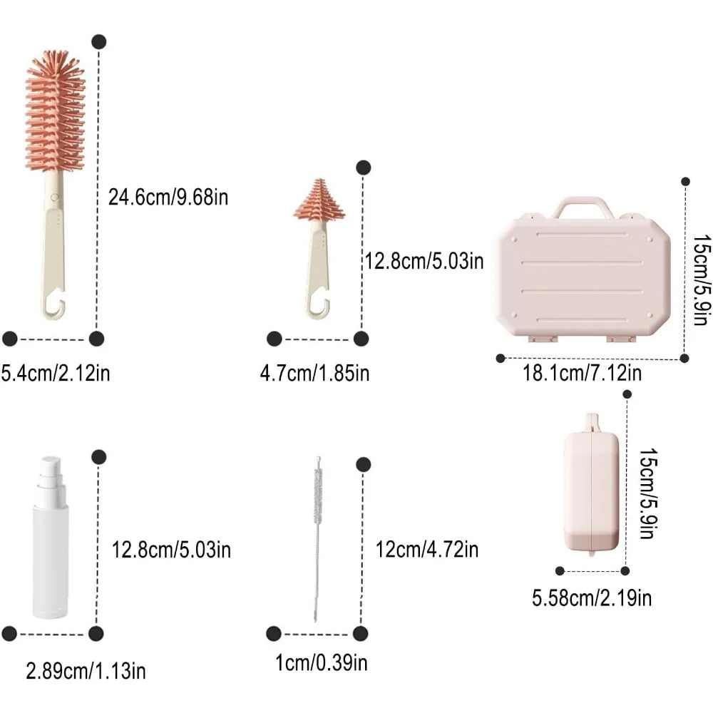 6 in 1 Silicone Bottle Brush Baby Bottle Cleaner Brush Set with Straw Cleaner Drain Rack Pacifier Storage Box
