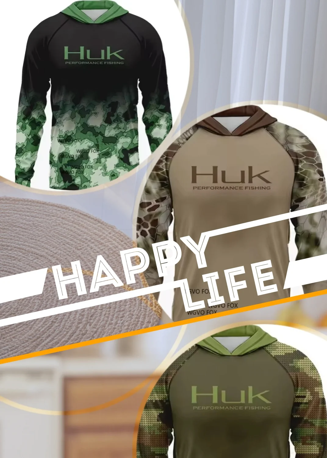 HUK 후드 낚시 셔츠 UPF 자외선 차단 경량 속건