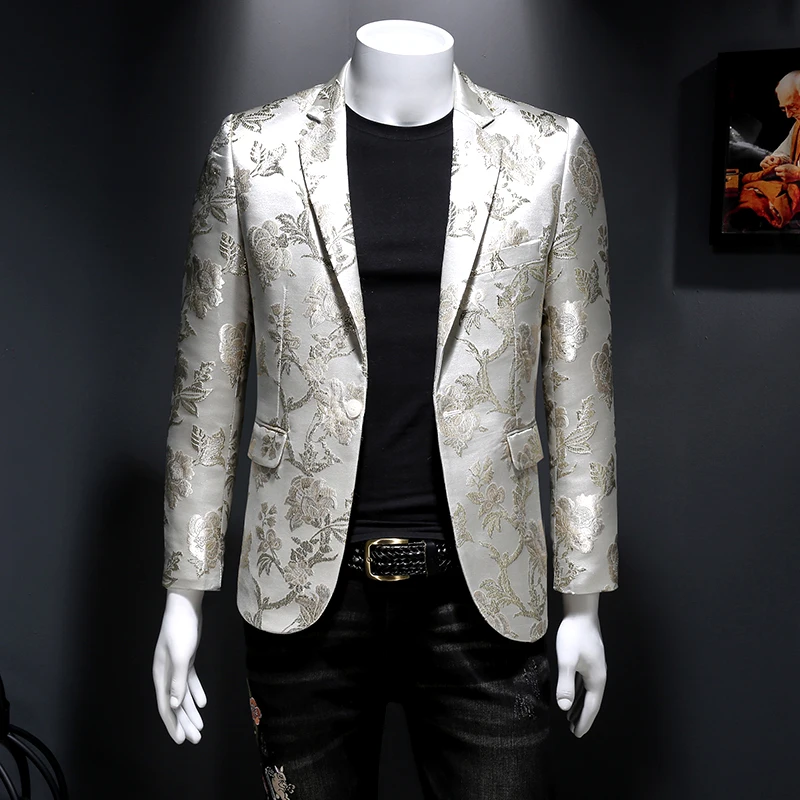 Vintage Luxury Jacquard Blazers Men Flower Slim Fit Blazer Jacket Hommes Wedding Club Party Dress Singers Costumes men suits jackets