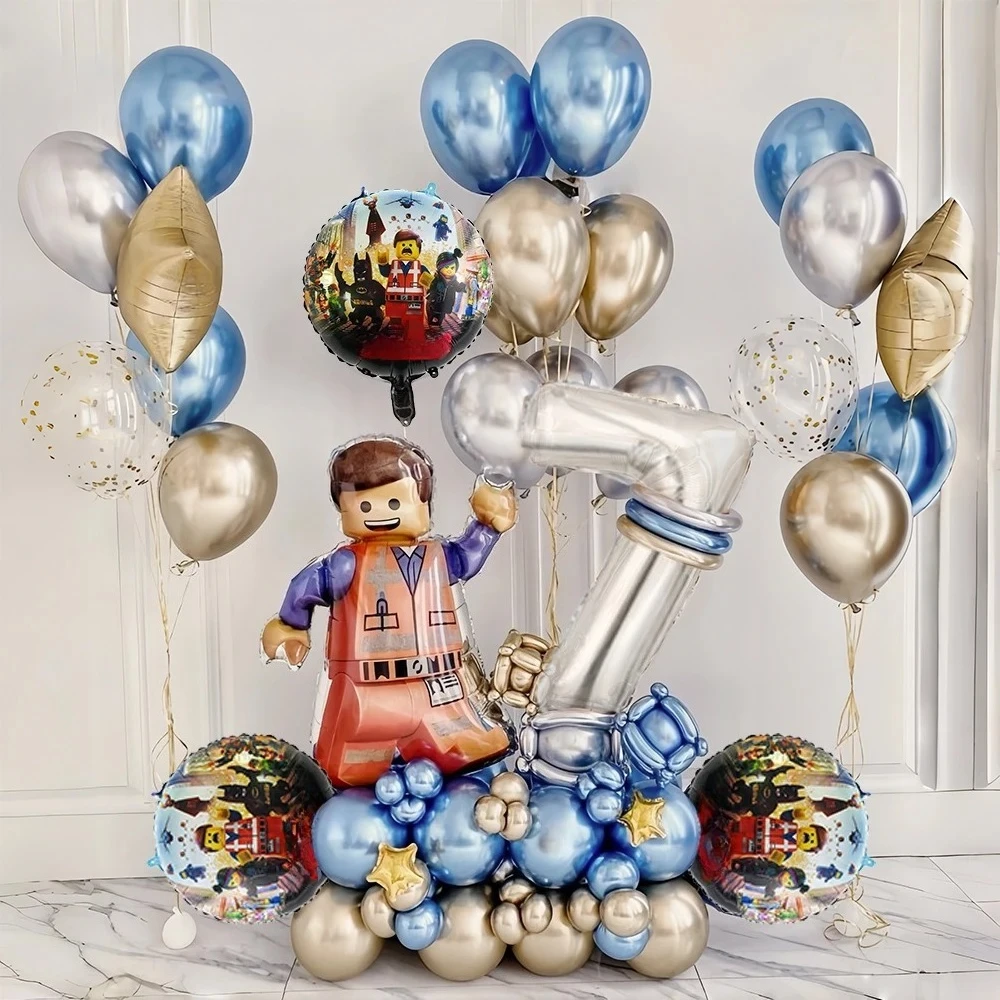 Cartoon-Baustein-Party-Ballon-Set mit bunten Latex-Luftballons für Babyparty, Kindergeburtstag, Weihnachtsdekorationen