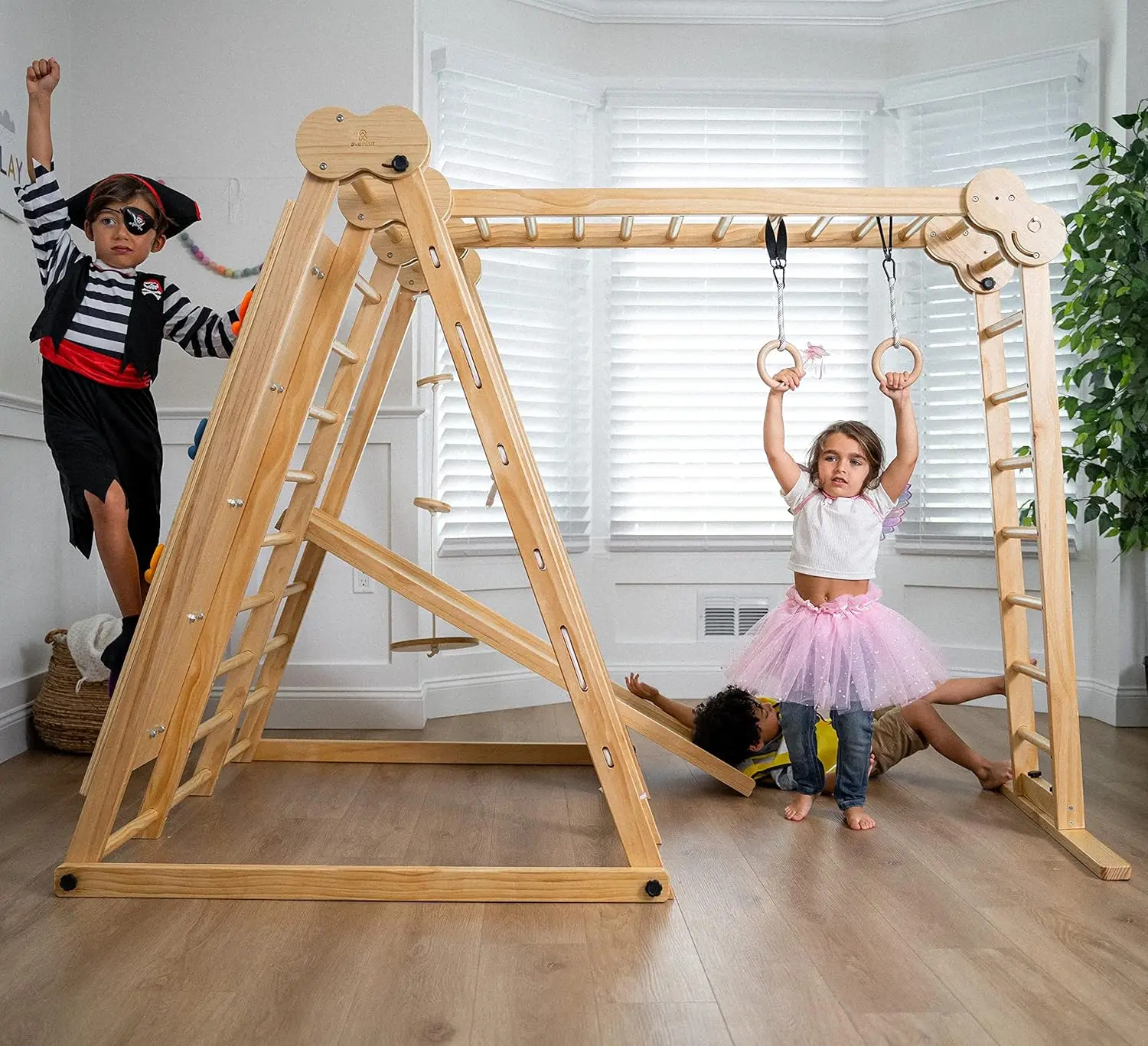 8-in-1 Indoor Foldable Playset for Kids-with Slide, Climbing Wall, Monkey Bars, Swing