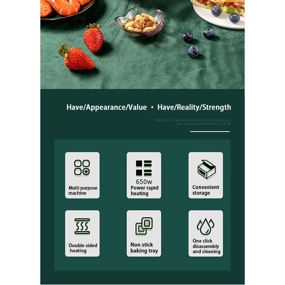 Multi Functional Electric Baking Tray ForBreakfast Student Breakfast Machine TravelKitchen Double-Sided Heating Sandwich Machine 4
